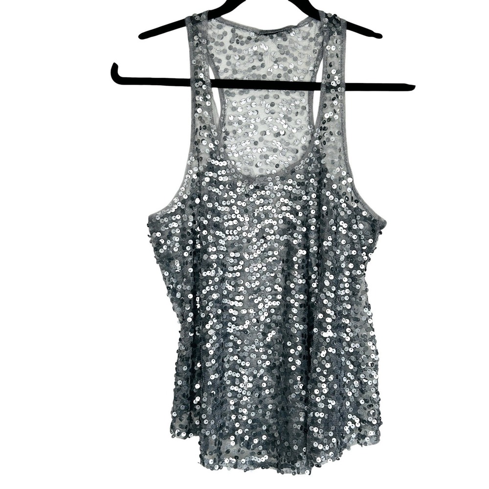 Y2k Fairy Sheer Mesh Sequin Tank Top Medium Festival Boho Chic Clubwear Disco